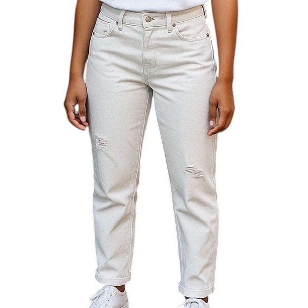 White House Black Market Sz 34 Girlfriend Jeans Rolled Cuff Denim Distressed